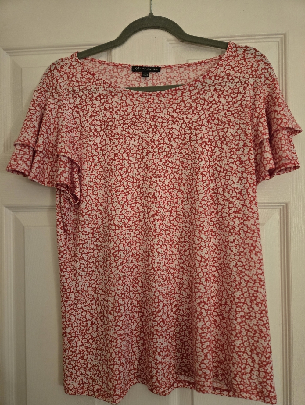 Adrianna Papell Pink and White Floral Ruffle Sleeve Tee